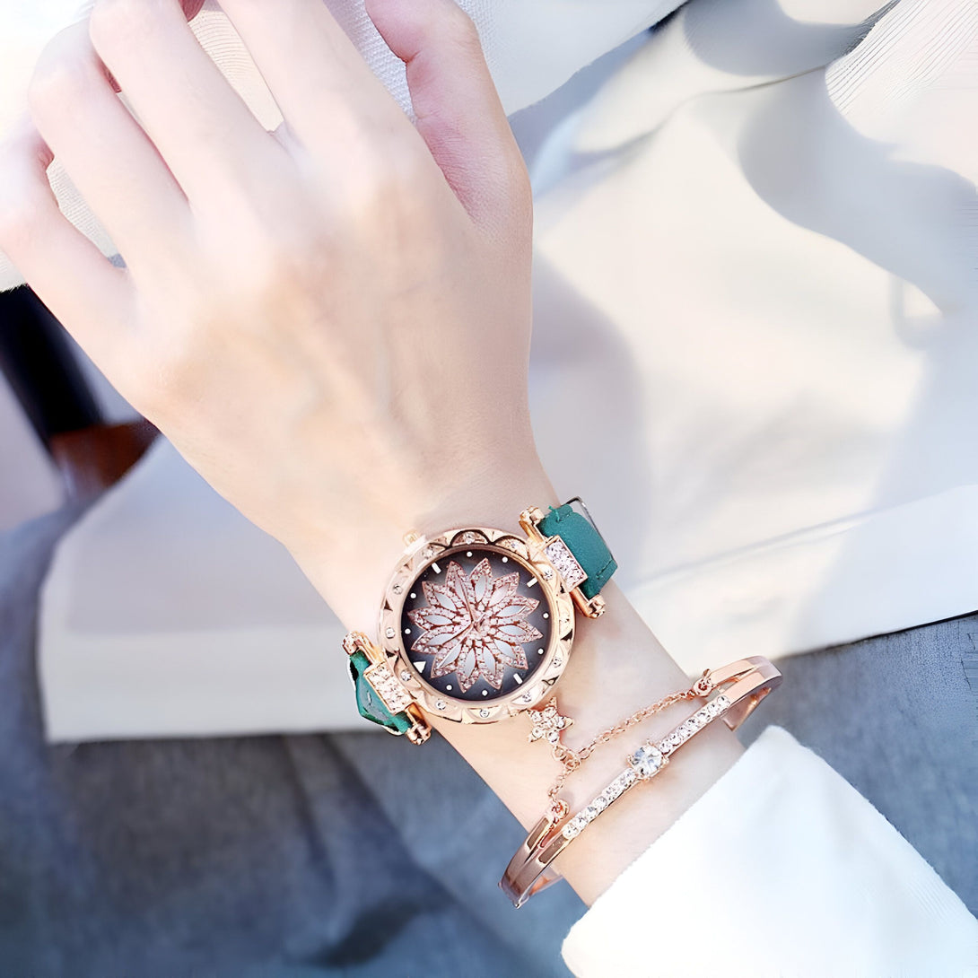 Montre Femme Or Rose & Bracelet Strass
