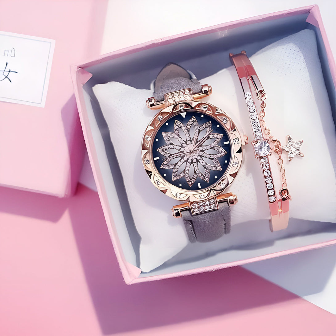 Montre Femme Or Rose & Bracelet Strass
