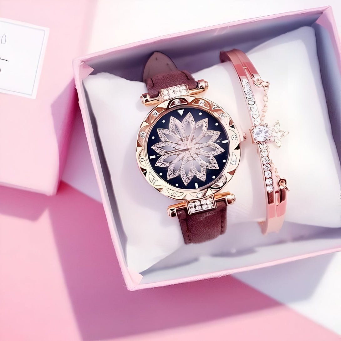 Montre Femme Or Rose & Bracelet Strass
