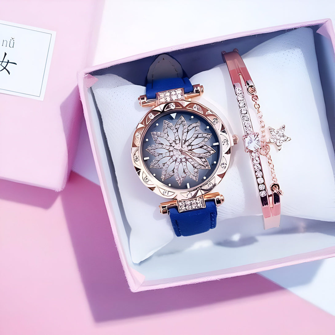 Montre Femme Or Rose & Bracelet Strass
