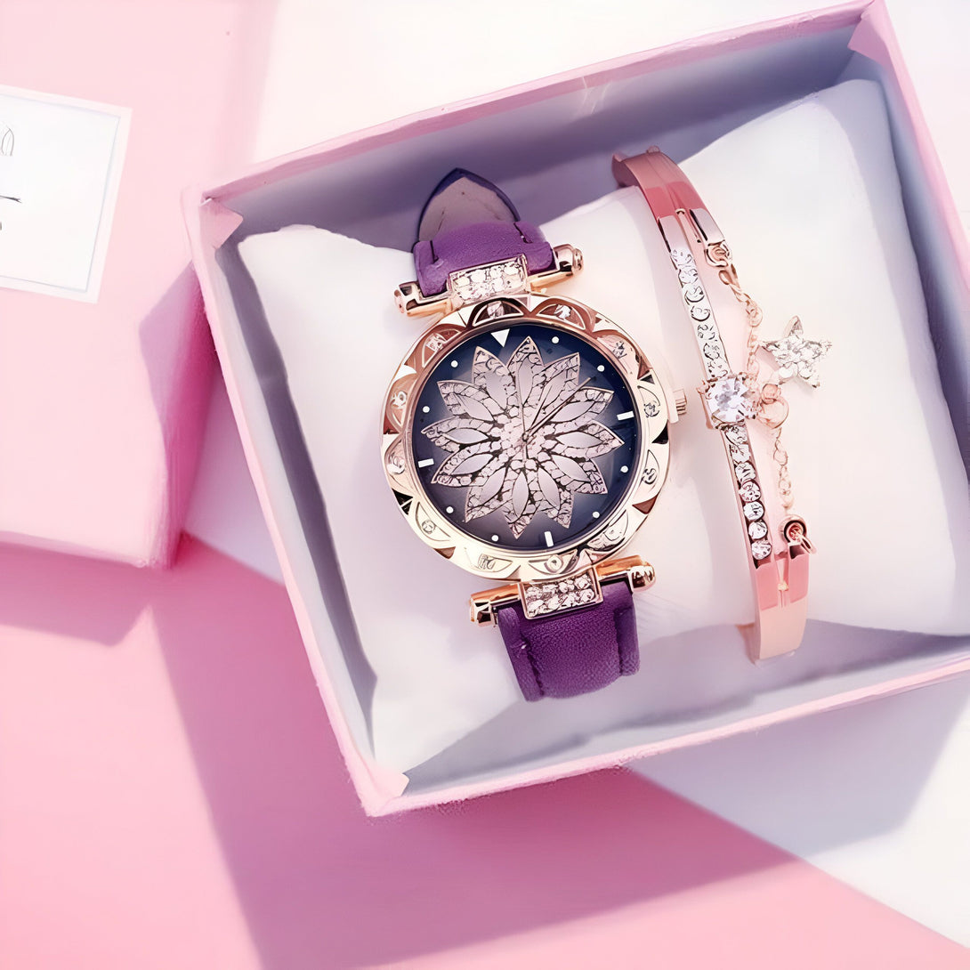 Montre Femme Or Rose & Bracelet Strass
