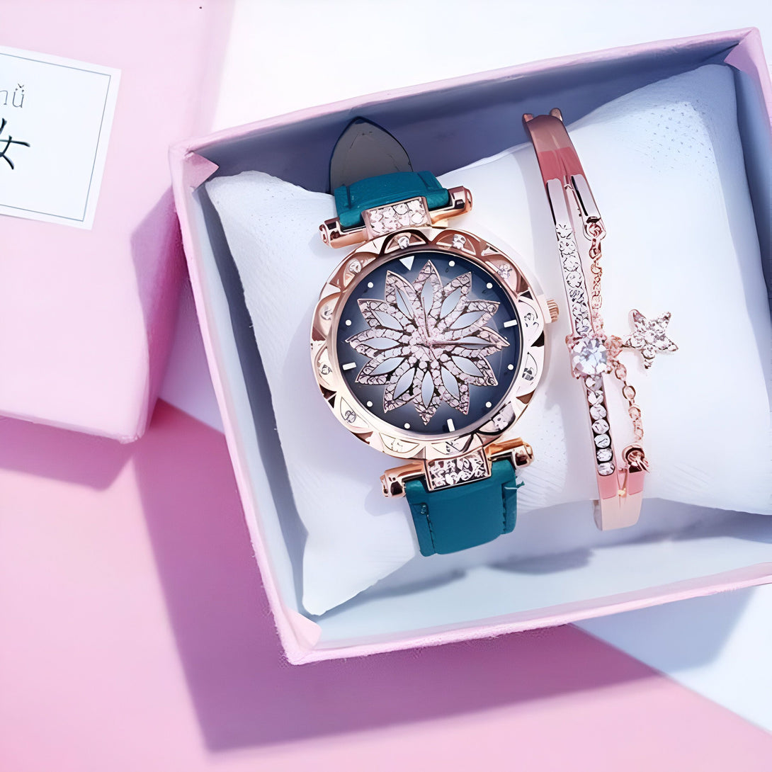 Montre Femme Or Rose & Bracelet Strass
