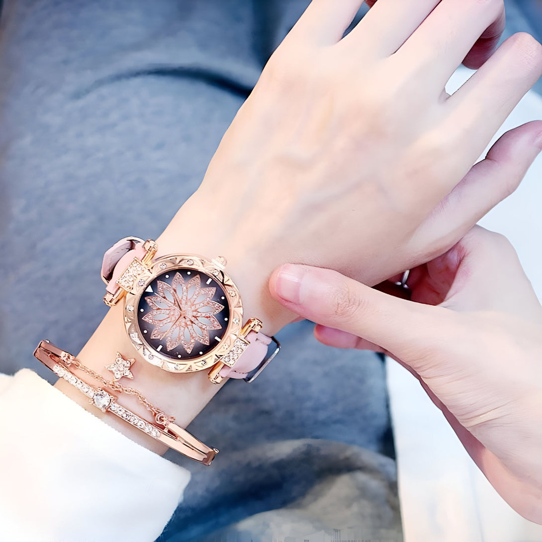 Montre Femme Or Rose & Bracelet Strass
