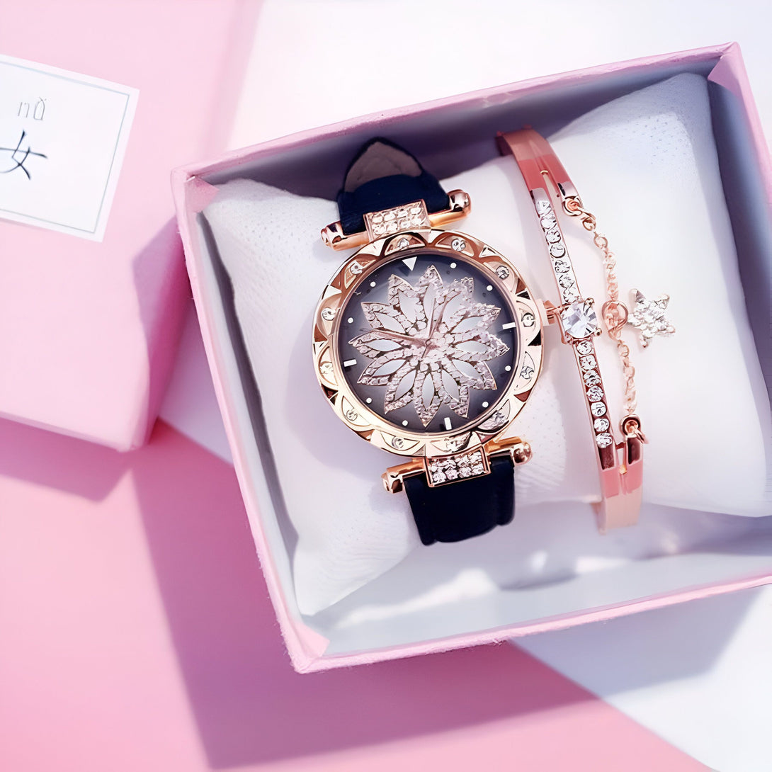 Montre Femme Or Rose & Bracelet Strass
