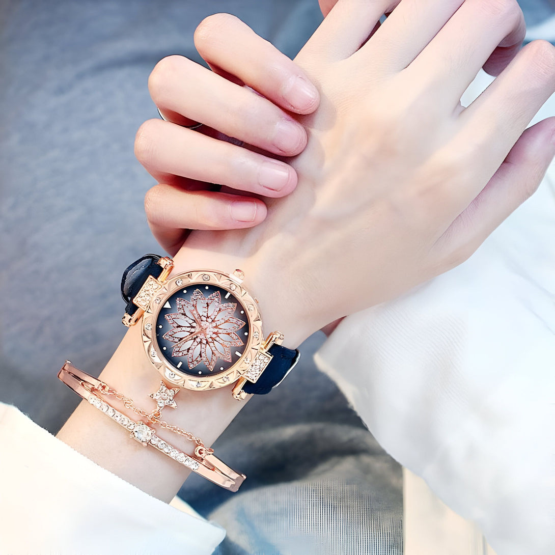 Montre Femme Or Rose & Bracelet Strass
