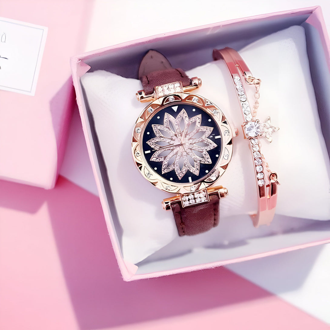 Montre Femme Or Rose & Bracelet Strass
