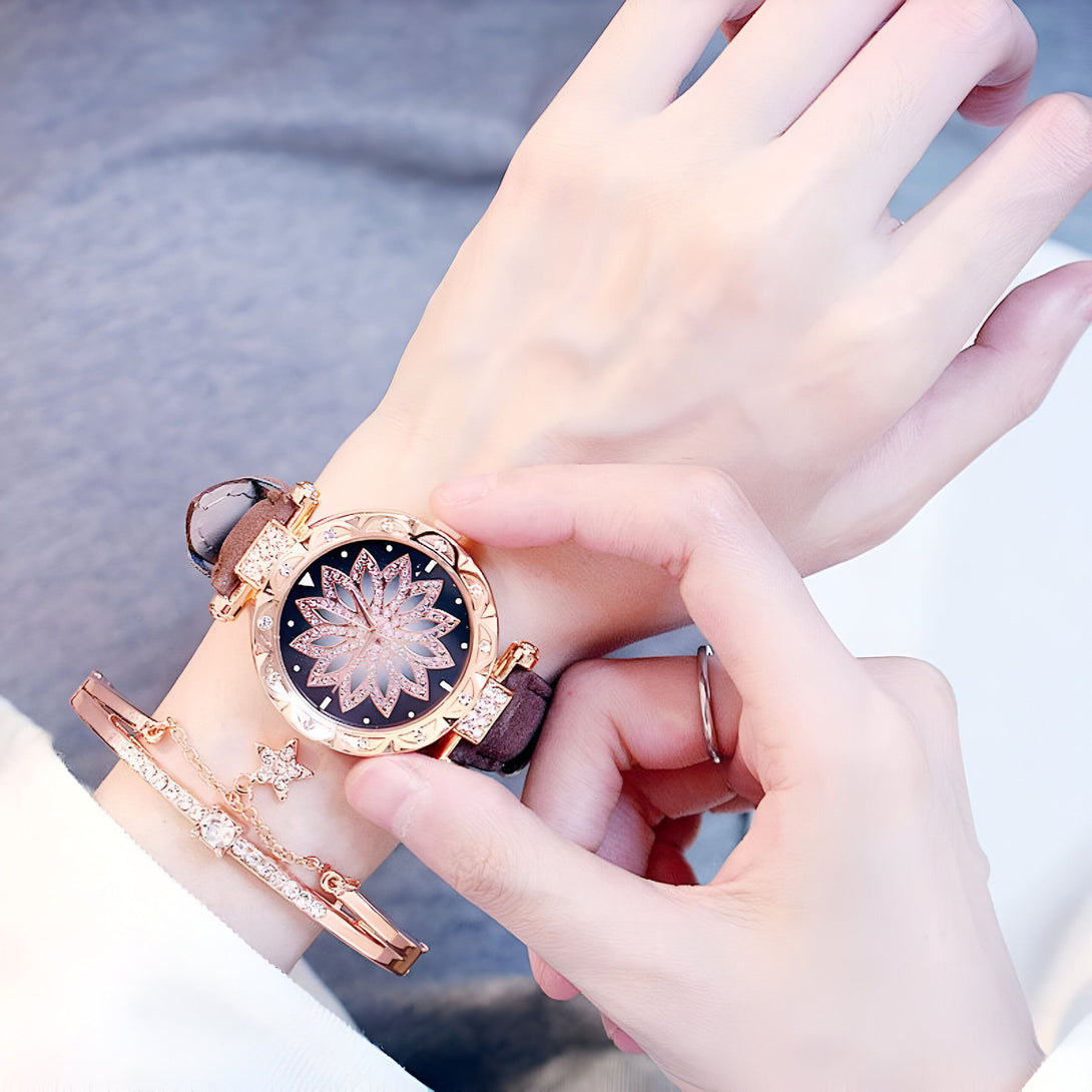 Montre Femme Or Rose & Bracelet Strass
