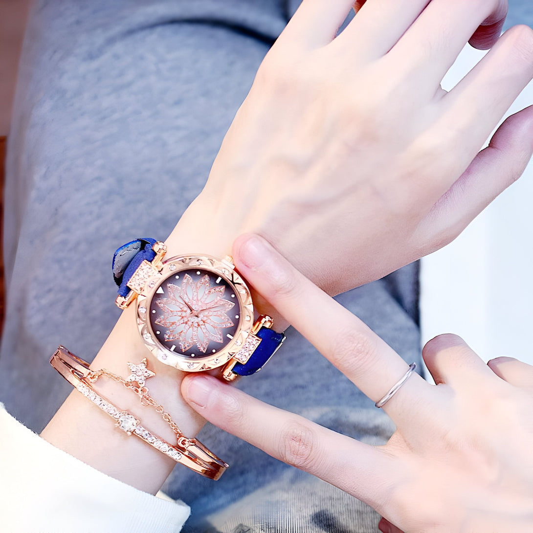 Montre Femme Or Rose & Bracelet Strass
