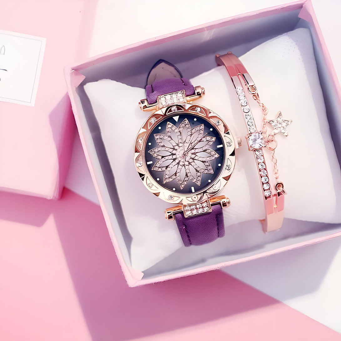 Montre Femme Or Rose & Bracelet Strass
