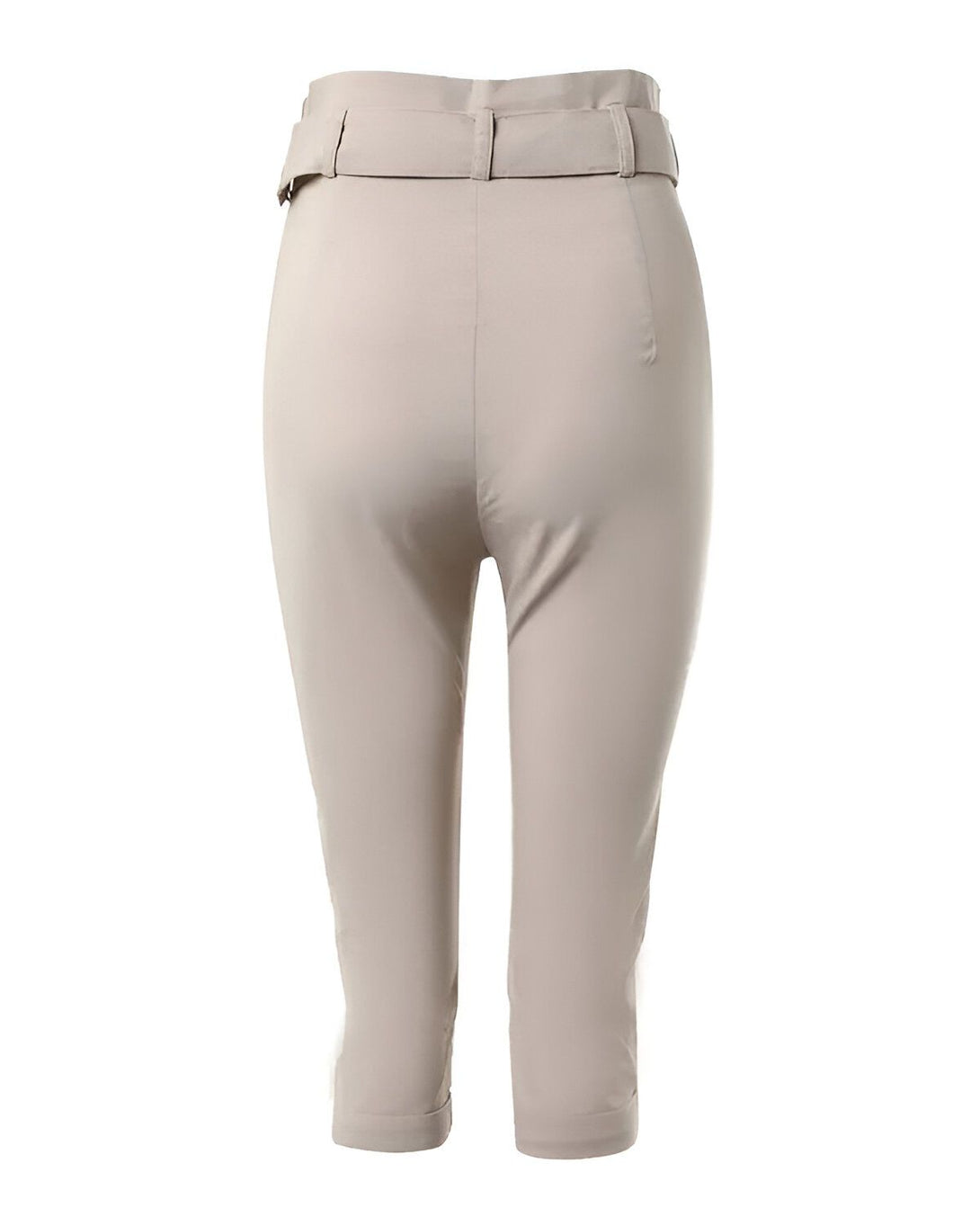 Une image d'un pantalon beige taille haute avec une ceinture.
