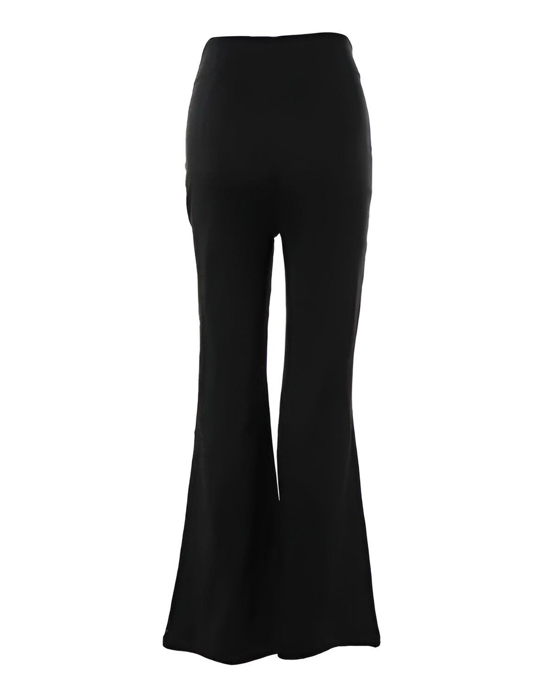 Une image d'un pantalon évasé noir avec une taille haute et des jambes larges.