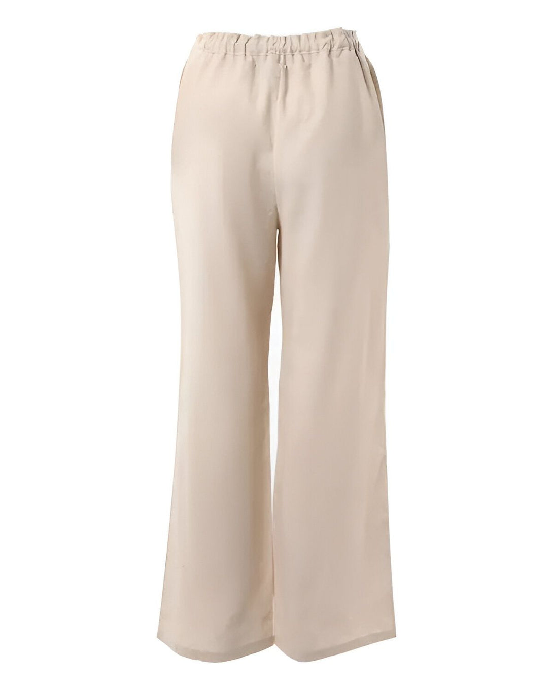 Une image d'un pantalon beige taille haute avec des jambes larges.