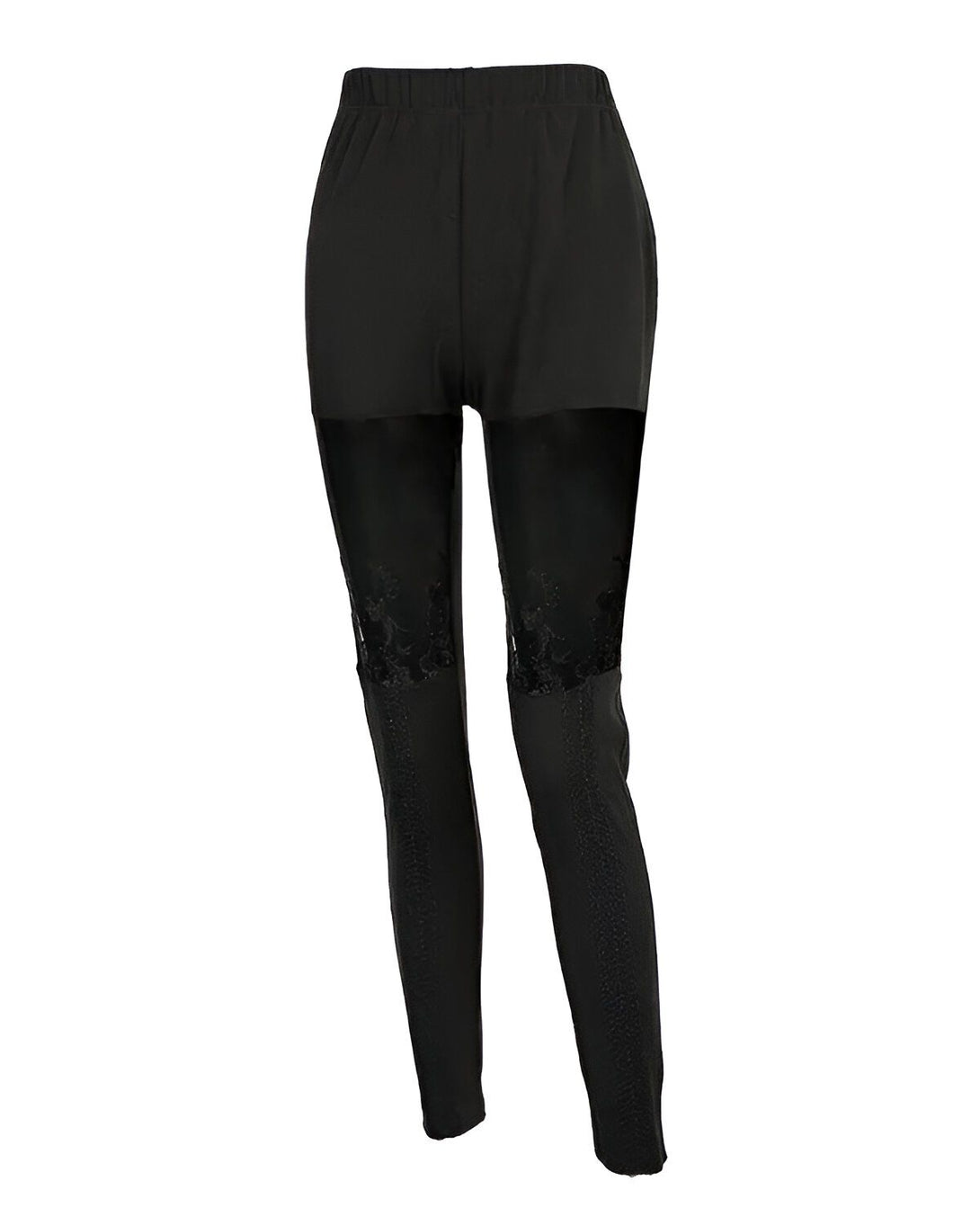 Leggings noirs avec empiècements en dentelle florale.