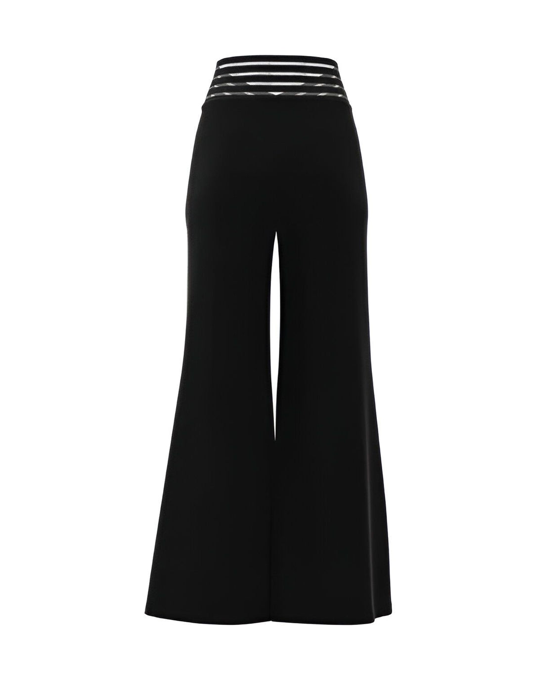 Une image d'un pantalon large noir avec une taille haute et des jambes évasées.