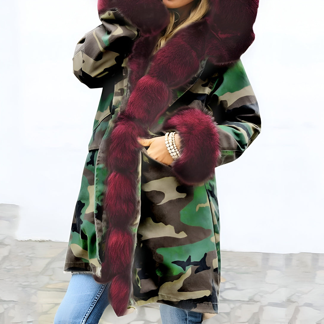 Parka Femme Fourrure Capuche Camo
