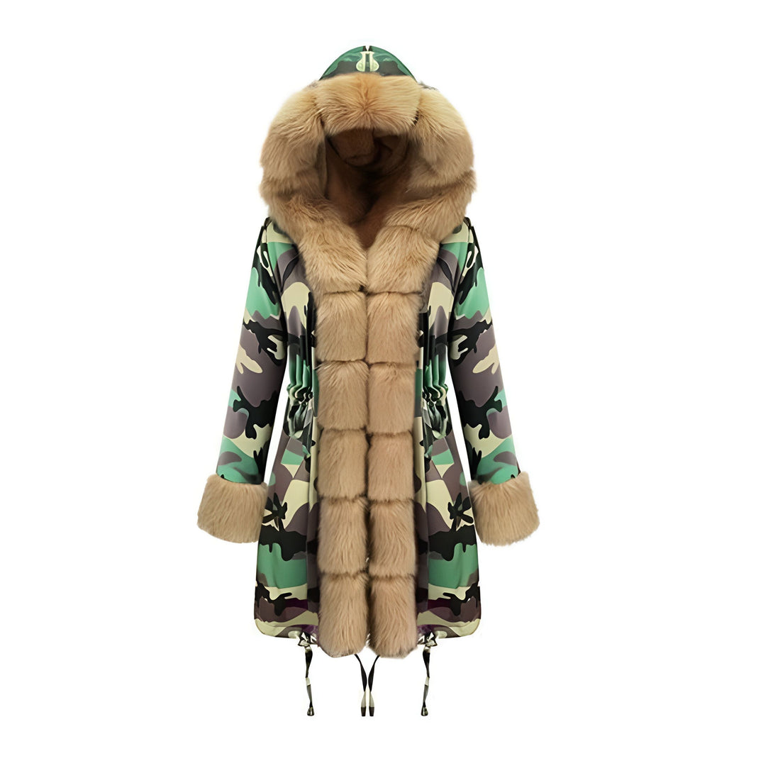 Parka Femme Fourrure Capuche Camo
