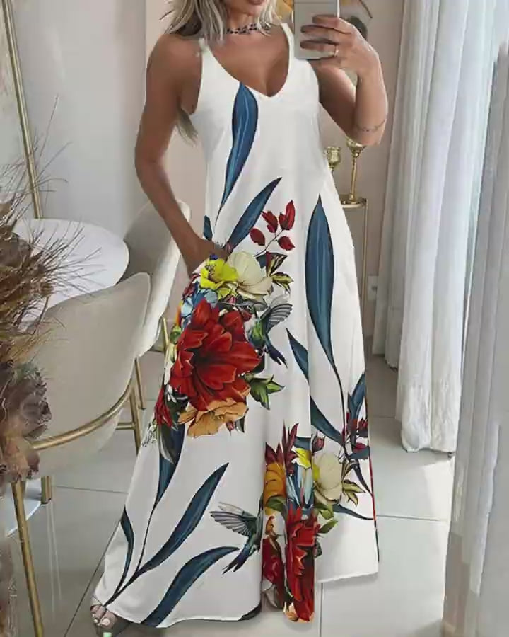 Video d'une femme portant : Robe maxi à imprimé floral et poche