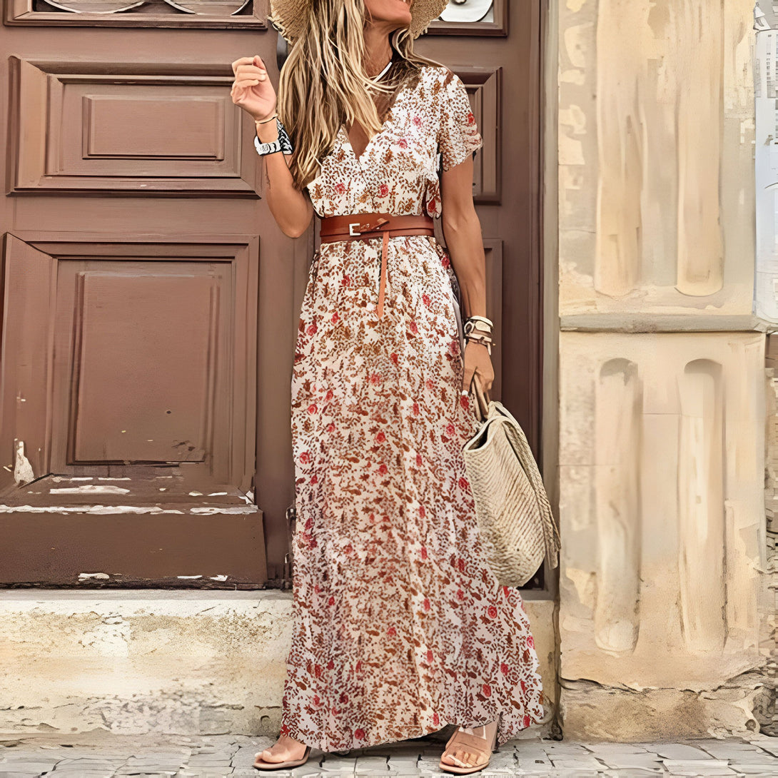 Robe Bohème Maxi Imprimée Col V
