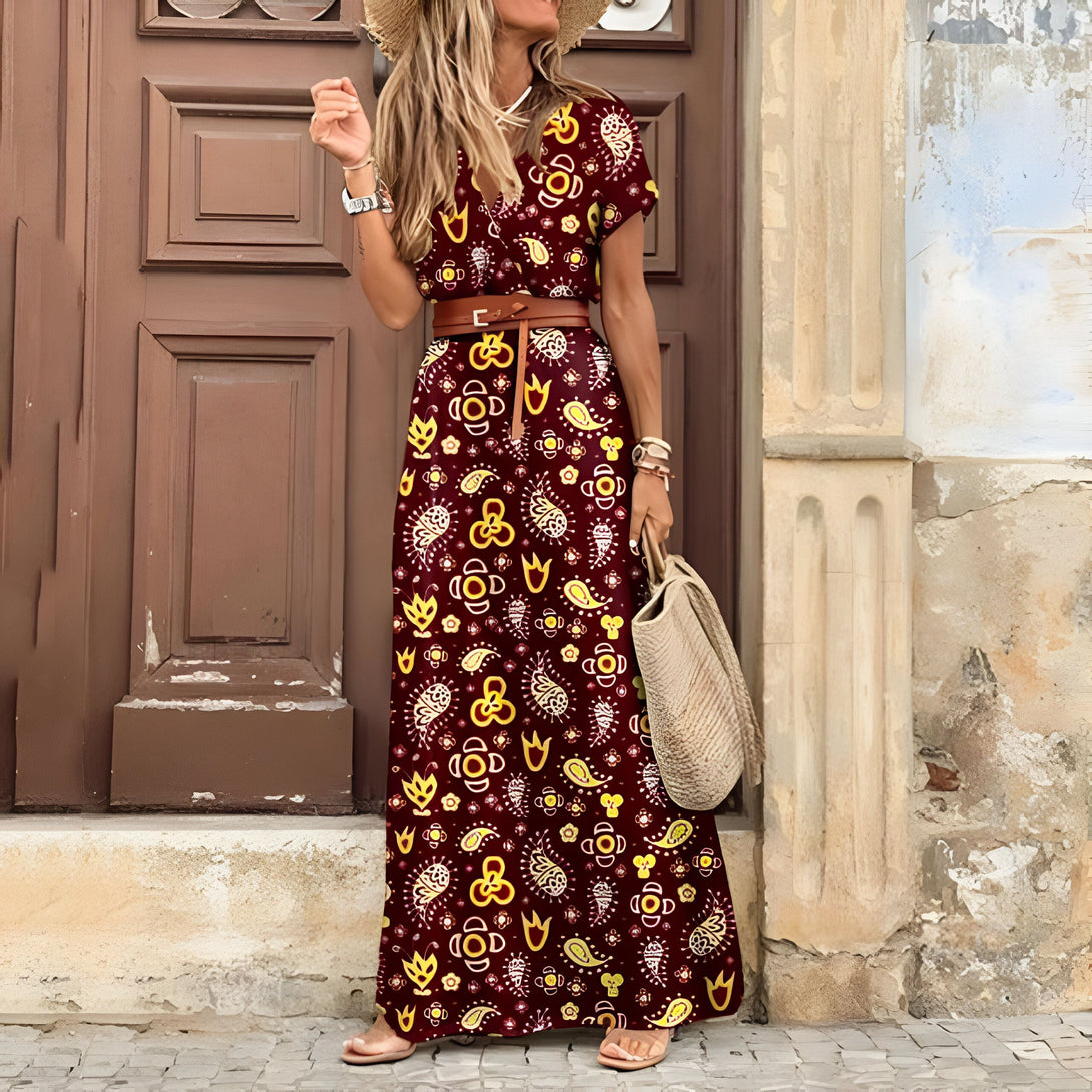 Robe Bohème Maxi Imprimée Col V
