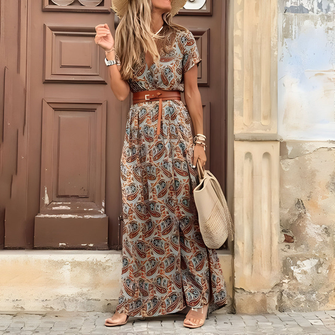 Robe Bohème Maxi Imprimée Col V
