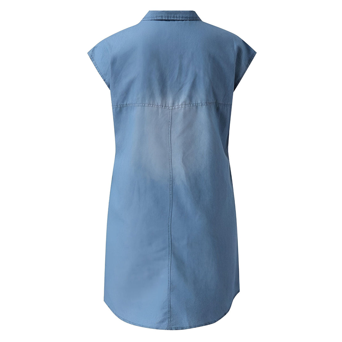 Robe chemise denim femme col V sans manches

