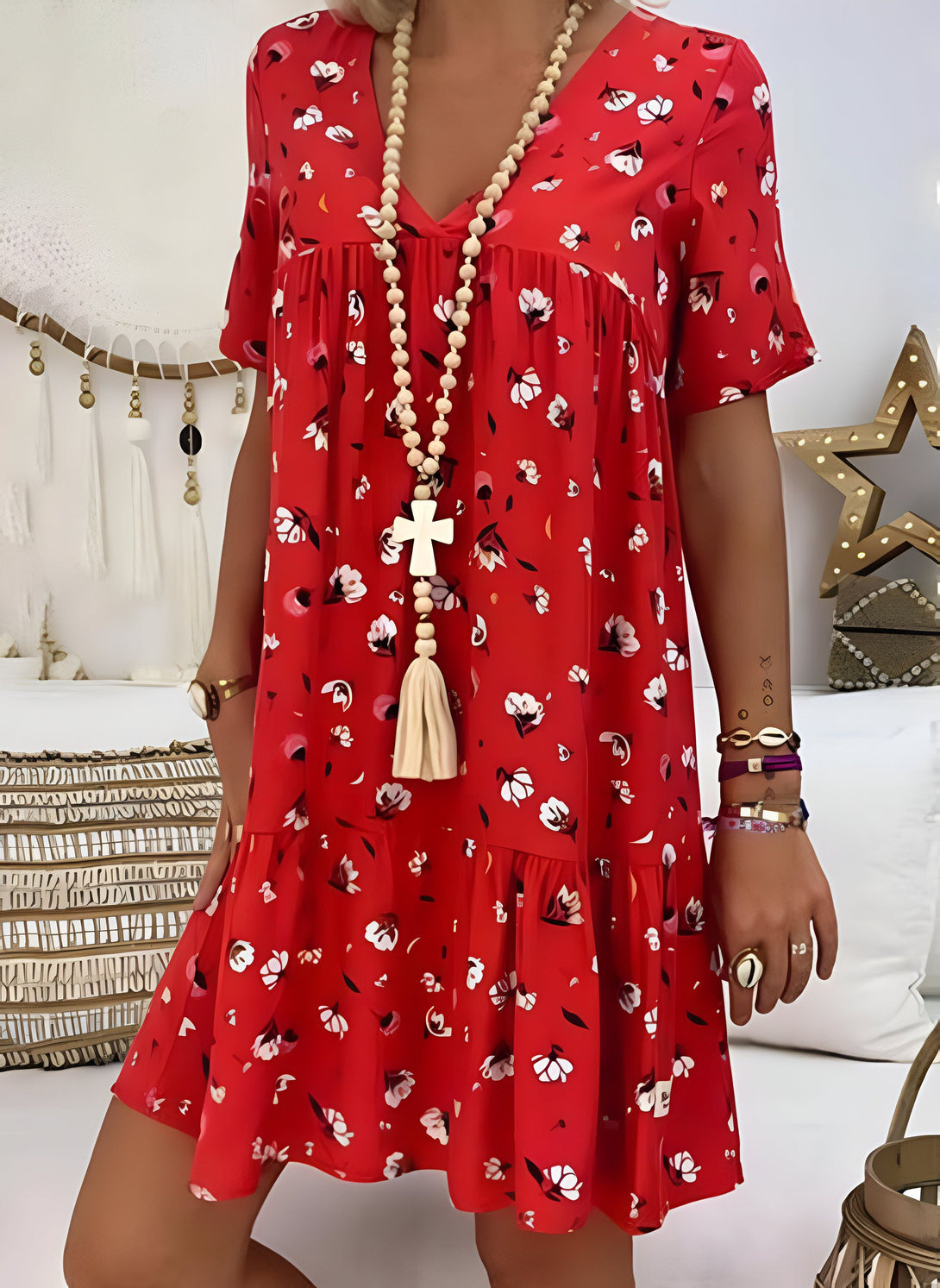 Robe d'été florale rouge

