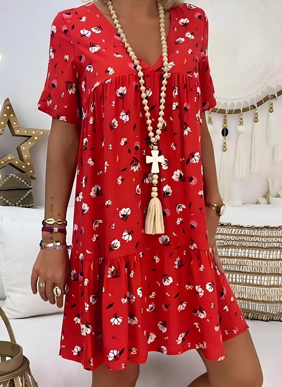 Robe d'été florale rouge
