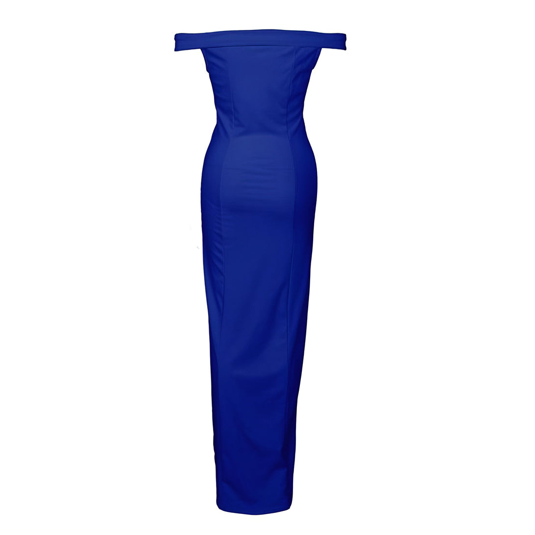 Robe de soirée longue noire fendue épaules dénudées
