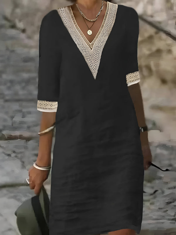 Robe été femme col V dentelle
