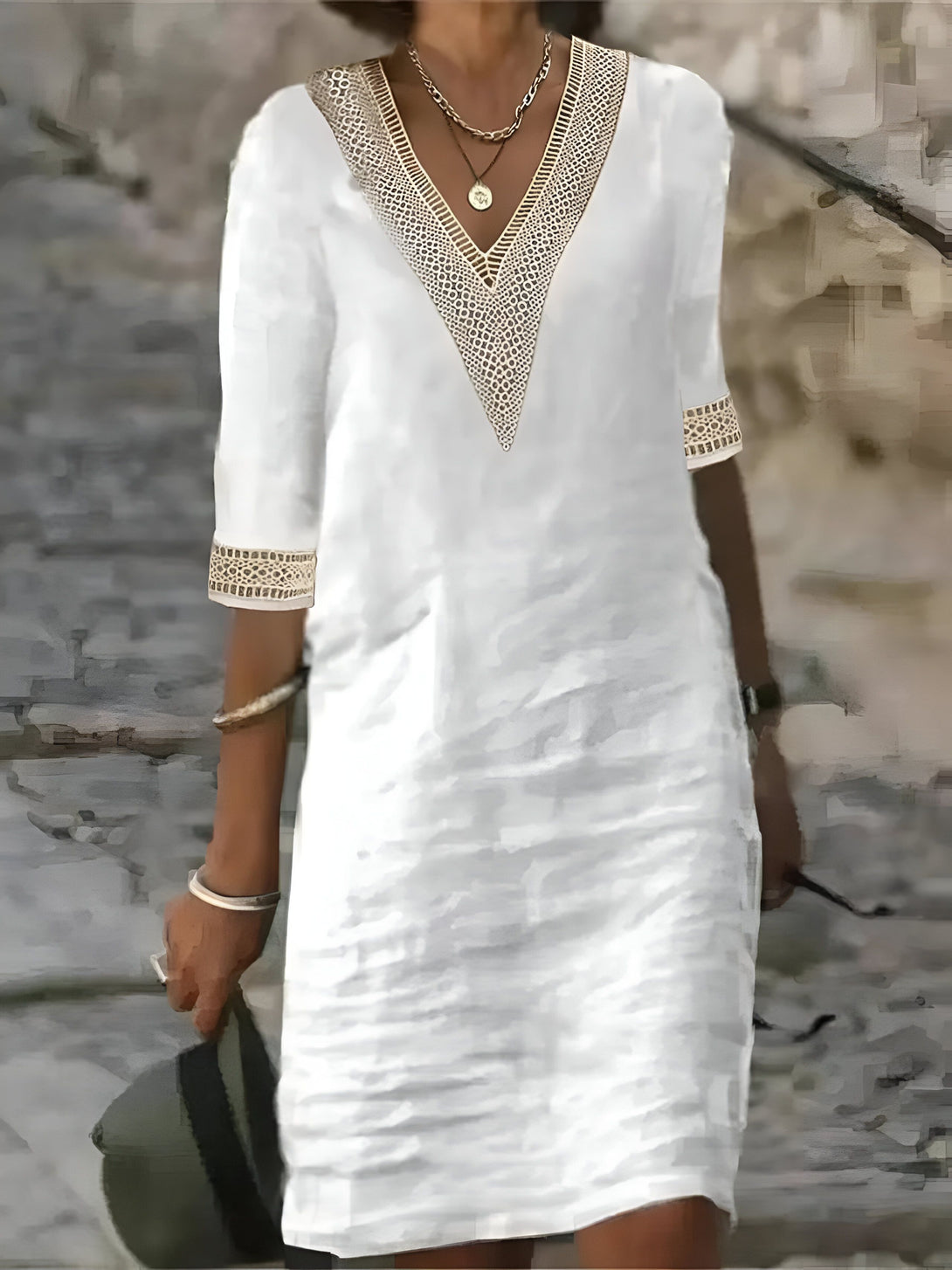 Robe été femme col V dentelle
