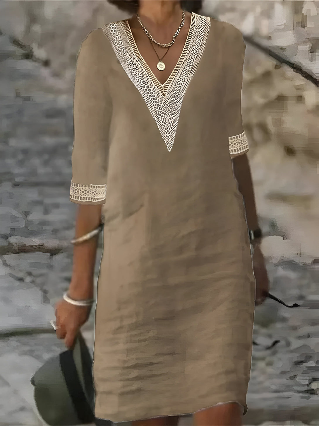 Robe été femme col V dentelle
