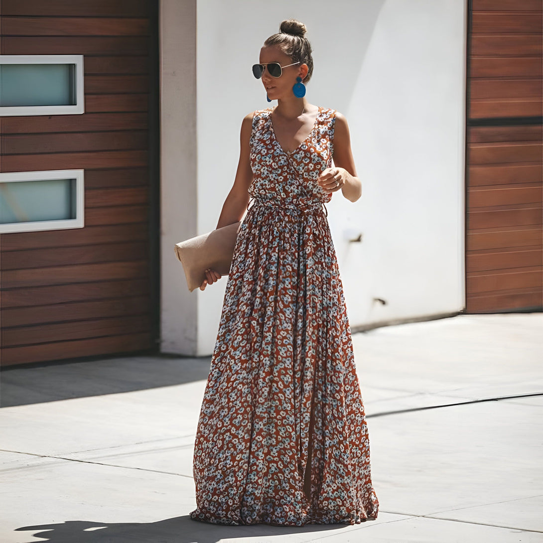 Robe Longue Bohème Fleurie Col V
