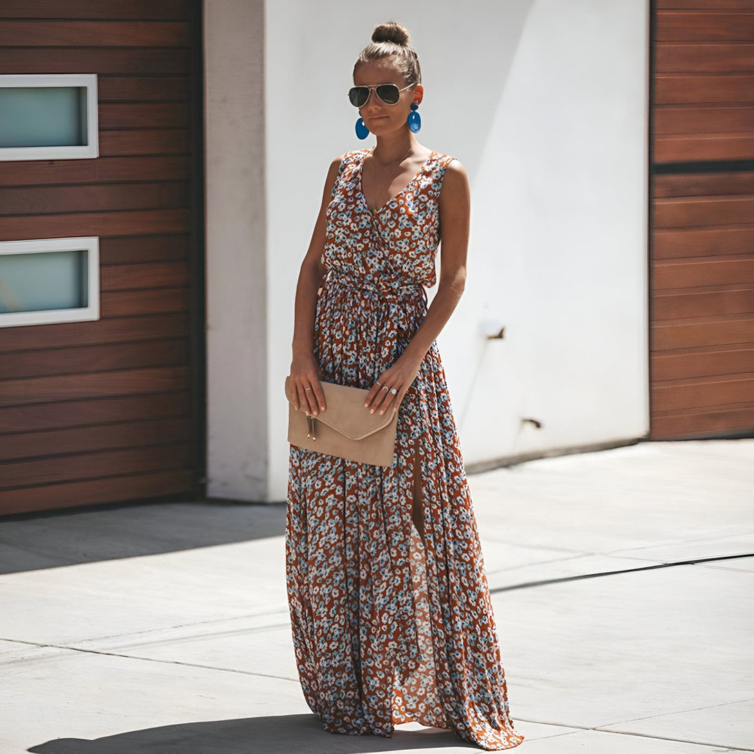 Robe Longue Bohème Fleurie Col V
