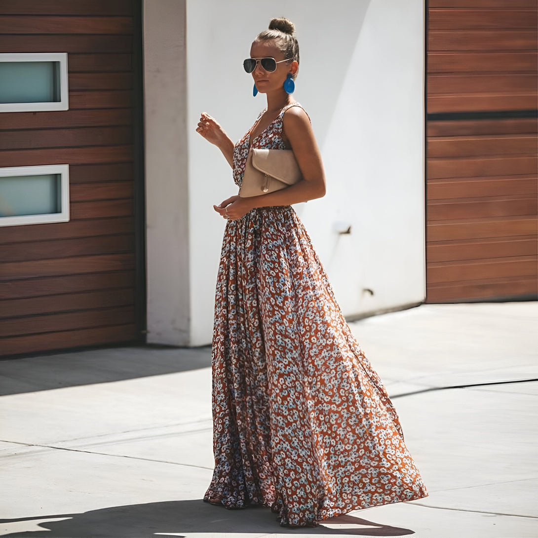 Robe Longue Bohème Fleurie Col V
