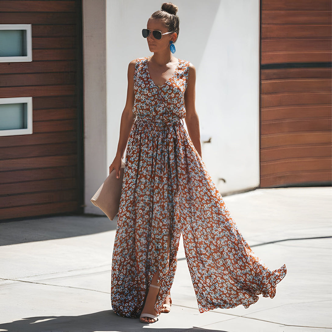 Robe Longue Bohème Fleurie Col V
