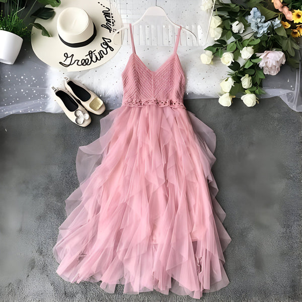 Robe longue en tulle rose - Style bohème chic
