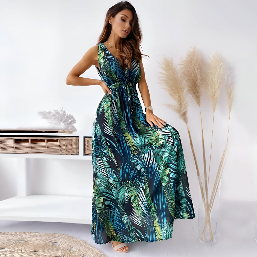 Robe longue été bohème col V
