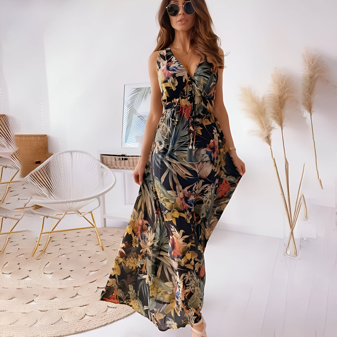 Robe longue été bohème col V
