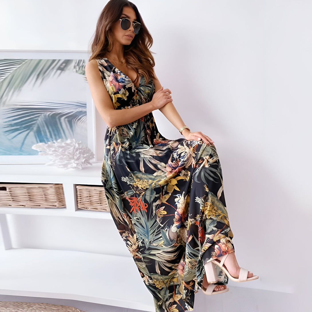 Robe longue été bohème col V
