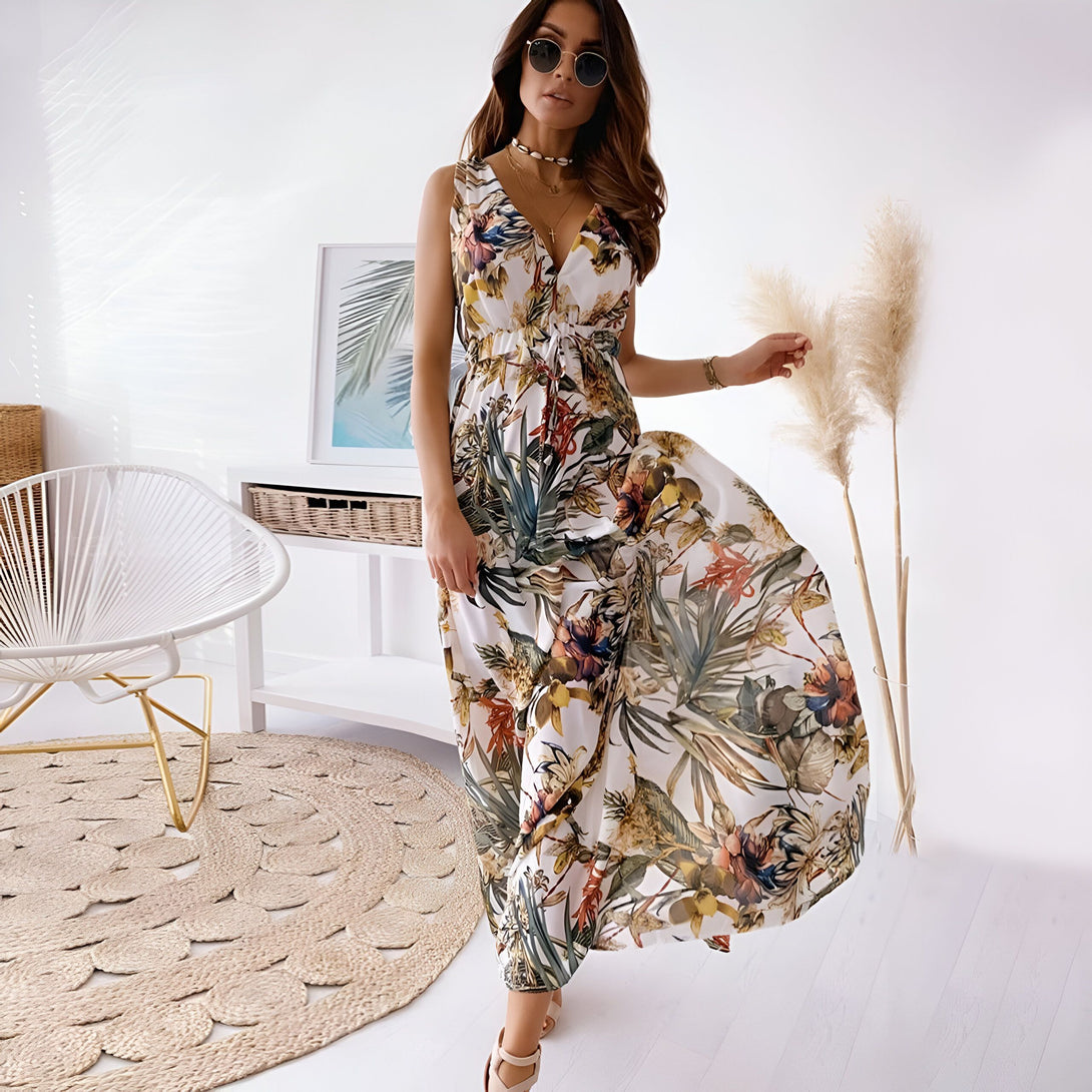 Robe longue été bohème col V
