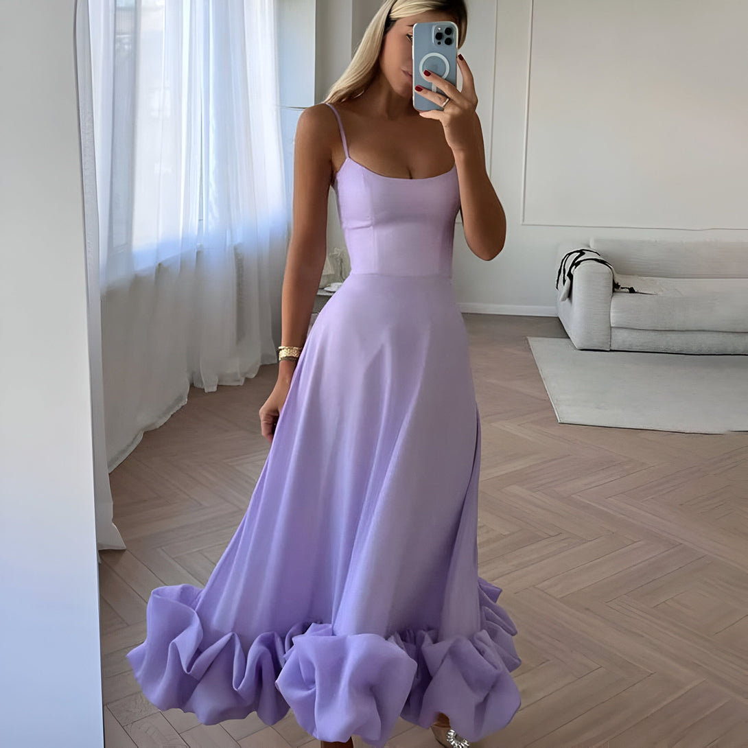 Robe mi-longue été femme col carré
