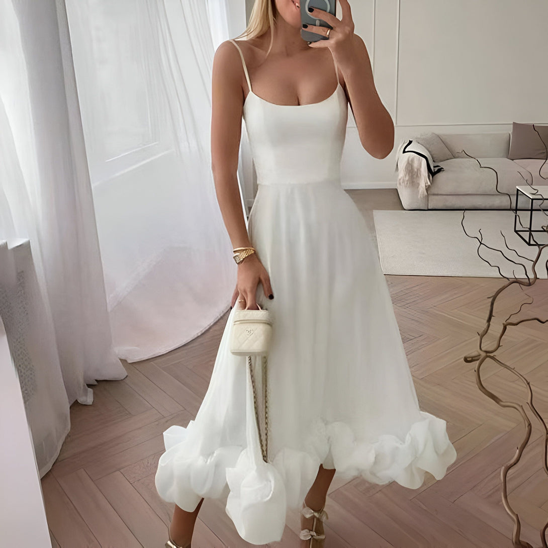 Robe mi-longue été femme col carré
