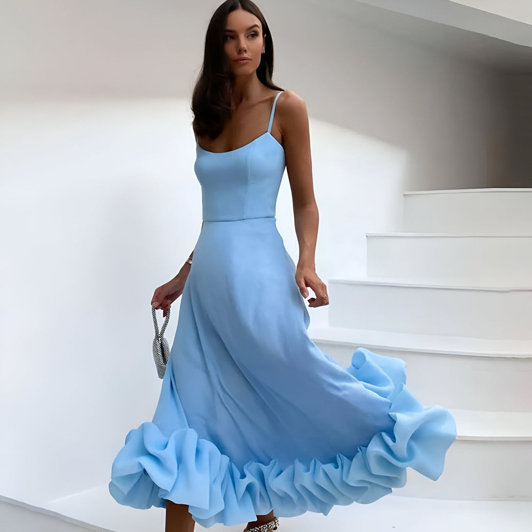 Robe mi-longue été femme col carré
