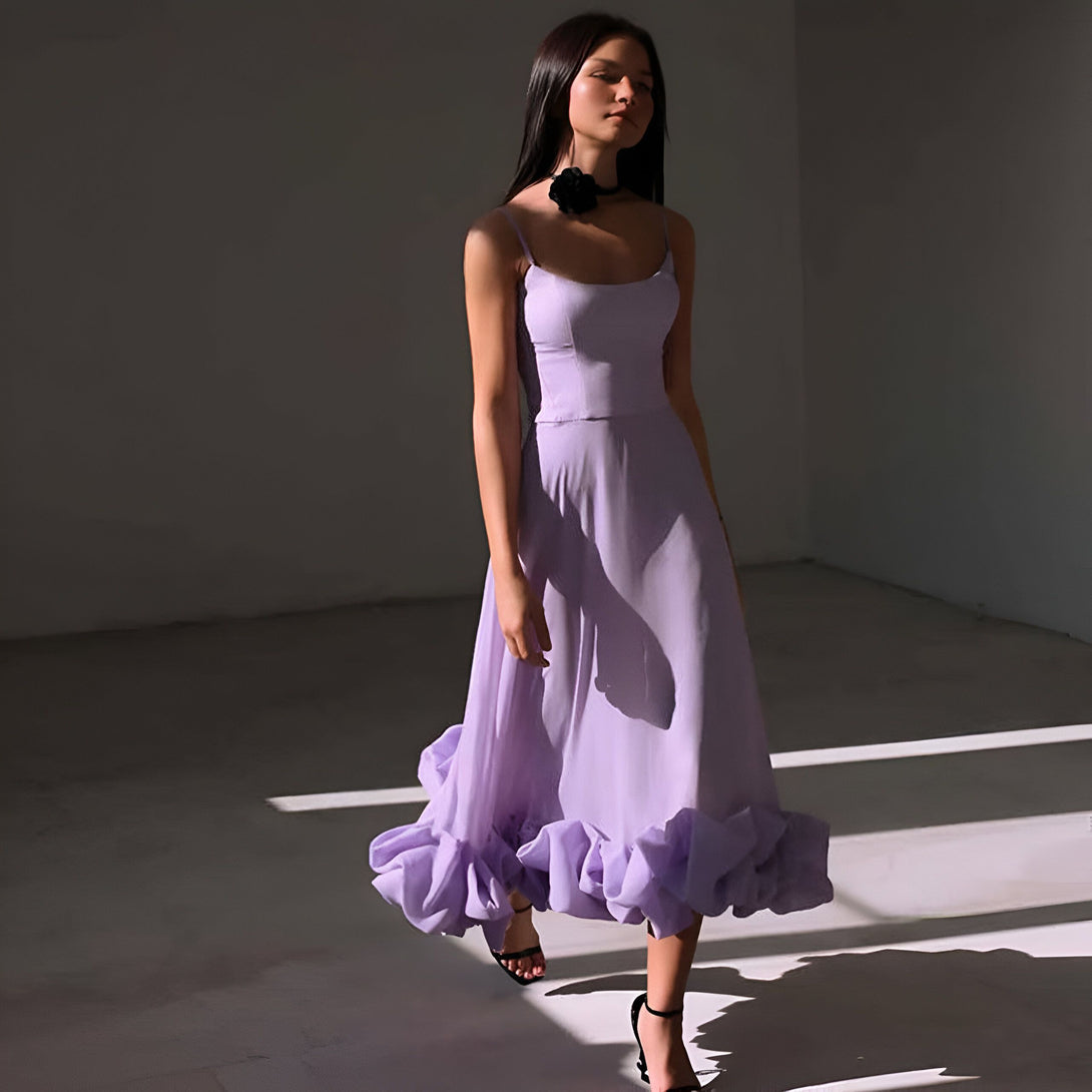 Robe mi-longue été femme col carré
