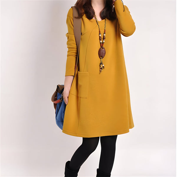 Robe mi-longue évasée femme poche
