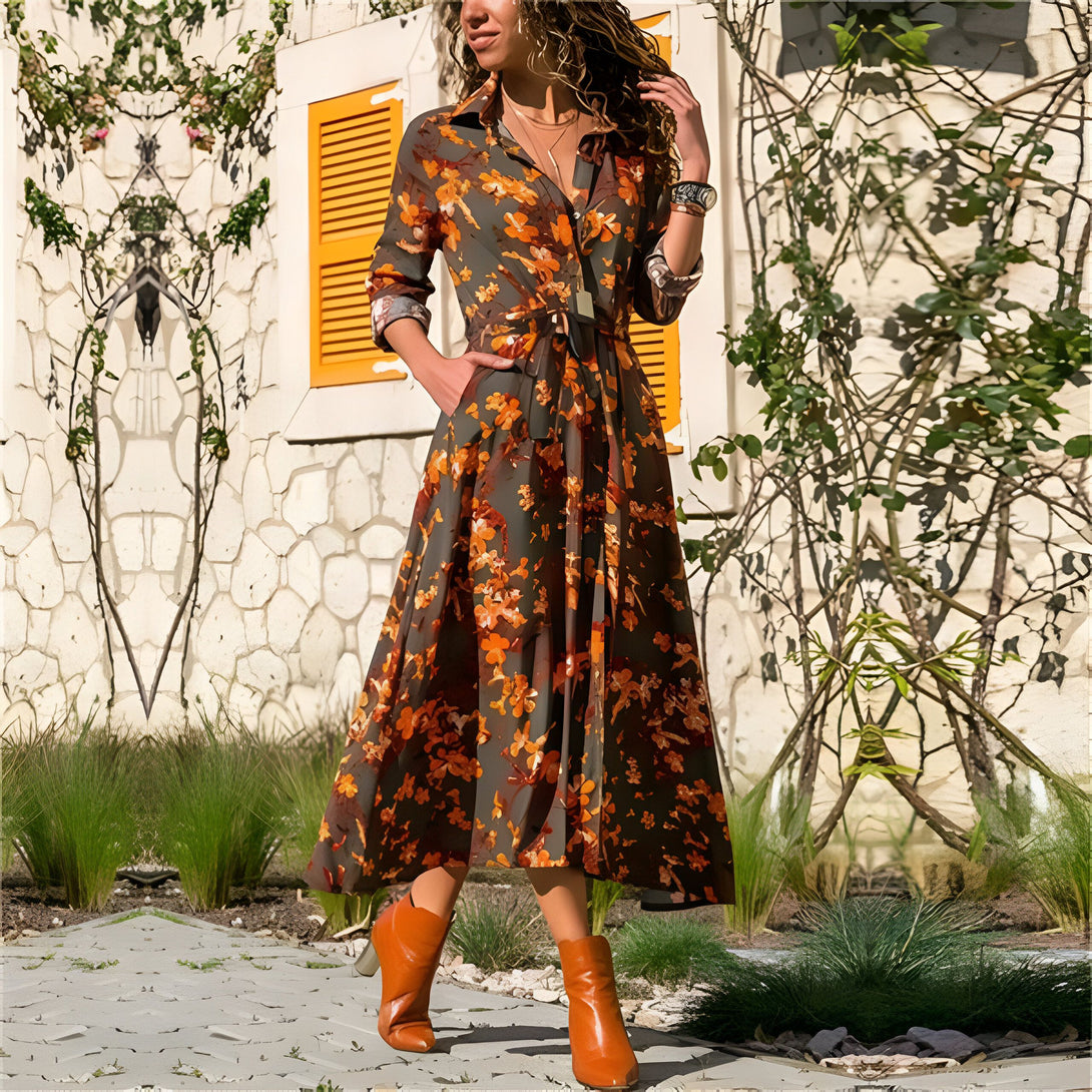 Robe mi-longue fleurie Automne-Hiver
