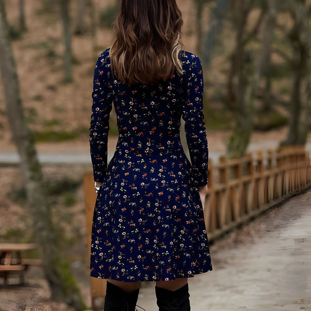 Robe mi-longue fleurie manches longues
