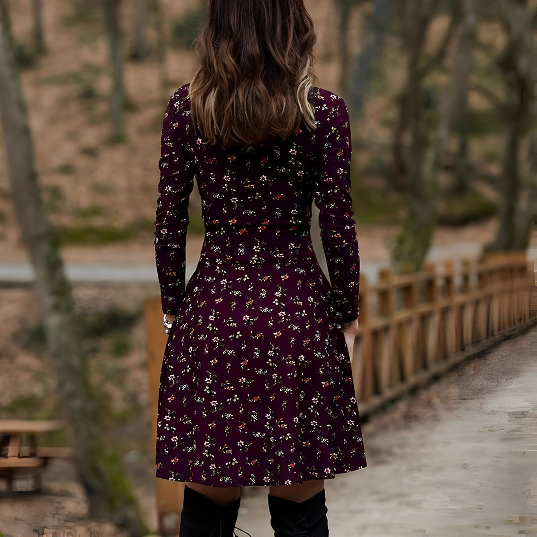 Robe mi-longue fleurie manches longues
