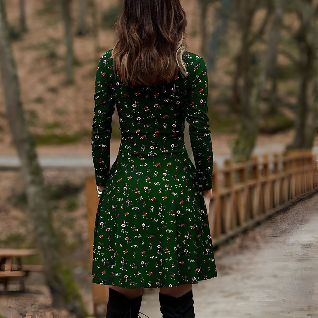 Robe mi-longue fleurie manches longues
