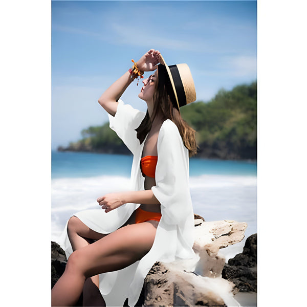 Robe Plage Femme - Mousseline Soie Blanche

